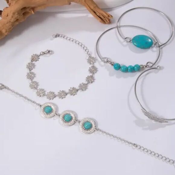 Beautiful set of 5 silver and turquoise jewelry. Accent and‎ mix and match. NEW. - Picture 6 of 7
